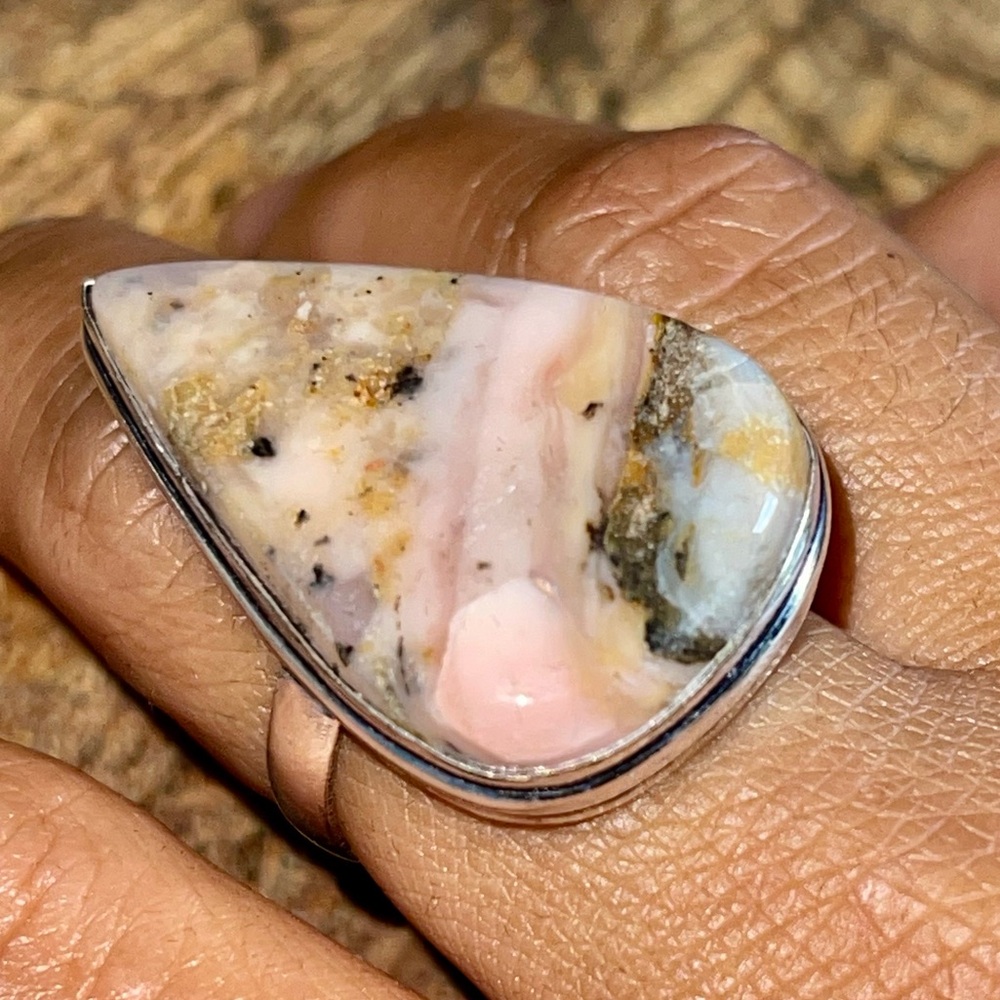 Pink Peruvian Opal Ring Size 9 1/2 - Picture 2 of 7